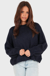 Pull "Gardez-moi au chaud" marine